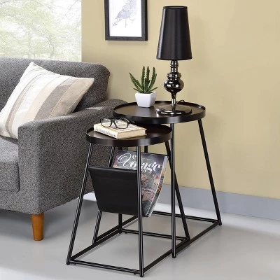 Brand new π Quinlane Nesting Table with Magazine Holder Walnut/Matte Black - miBasics π 3 Brand new π Quinlane Nesting Table with Magazine Holder Walnut/Matte Black - miBasics π