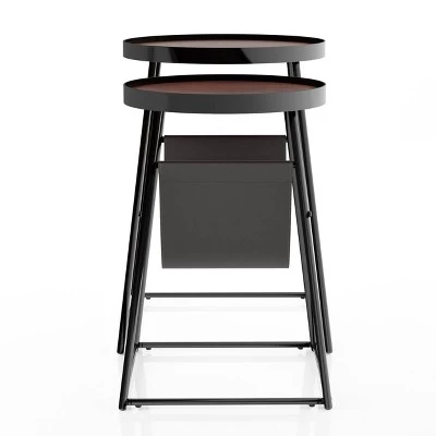 Brand new π Quinlane Nesting Table with Magazine Holder Walnut/Matte Black - miBasics π 4 Brand new π Quinlane Nesting Table with Magazine Holder Walnut/Matte Black - miBasics π - Image 2