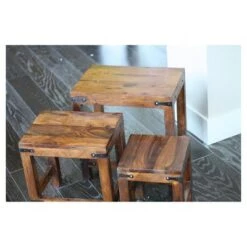 Buy 👍 3pc Handcrafted Rustic Nesting Tables Natural - Timbergirl 🥰 -End And Side Tables shop unnamed file 8993