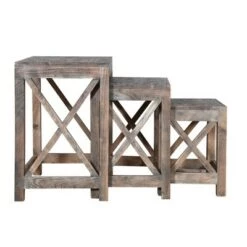 Outlet 🛒 Set of 3 Rustic Rectangular Farmhouse Mango Wood Nesting Tables with X Side Panels Brown - The Urban Port 🔥 -End And Side Tables shop unnamed file 9020