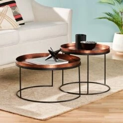 Discount 💯 2pk Enger Modern Handcrafted 🔨 Hammered Aluminum Nesting Accent Tables Copper/Black - Christopher Knight Home 🧨