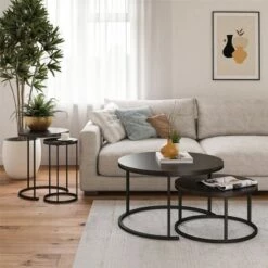 Outlet 🧨 Room & Joy Claret Nesting Coffee and End Table Bundle Espresso/Black Metal - Room & Joy ❤️