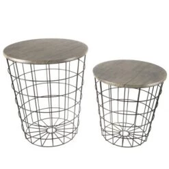 Best Sale 🔥 Hastings Home Farmhouse-Style Wire and Wood Nesting Tables - 2 Pcs, Gray 👏