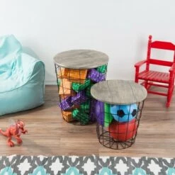 Best Sale 🔥 Hastings Home Farmhouse-Style Wire and Wood Nesting Tables - 2 Pcs, Gray 👏 -End And Side Tables shop unnamed file 9136