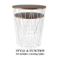Buy ⌛ Hastings Home Wire and Wood Nesting Tables - 2 Pieces, White 👏 -End And Side Tables shop unnamed file 9147