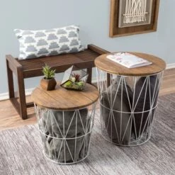 Buy ⌛ Hastings Home Wire and Wood Nesting Tables - 2 Pieces, White 👏 -End And Side Tables shop unnamed file 9149