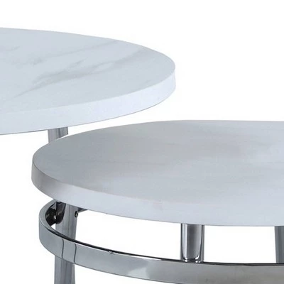Flash Sale π₯ 2pc Nesting Table with Round Faux Marble Top White - Benzara π 3 Flash Sale π₯ 2pc Nesting Table with Round Faux Marble Top White - Benzara π