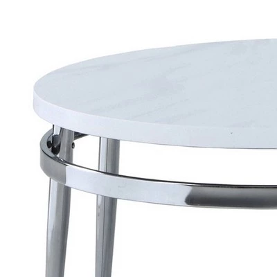 Flash Sale π₯ 2pc Nesting Table with Round Faux Marble Top White - Benzara π 4 Flash Sale π₯ 2pc Nesting Table with Round Faux Marble Top White - Benzara π - Image 2