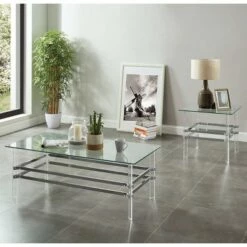 Best deal π 2pc Kritzy Glass Top Coffee Table Set Chrome - miBasics π