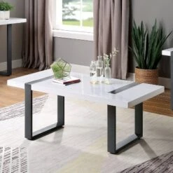 New 🎁 2pc Druse Coffee Table Set White/Black - miBasics 🔥 -End And Side Tables shop unnamed file 951