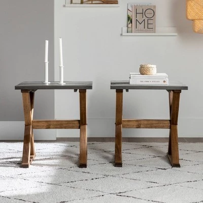 Flash Sale π Set of 2 Xavier Farmhouse Trestle Leg Distressed Side Tables - Saracina Home Rustic Oak/white Wash 𧨠3 Flash Sale π Set of 2 Xavier Farmhouse Trestle Leg Distressed Side Tables - Saracina Home Rustic Oak/white Wash π§¨