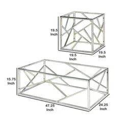 Brand new ⌛ Set of 3 Industrial Tables with Open Geometric Base Silver/Clear - Benzara ⭐ -End And Side Tables shop unnamed file 991
